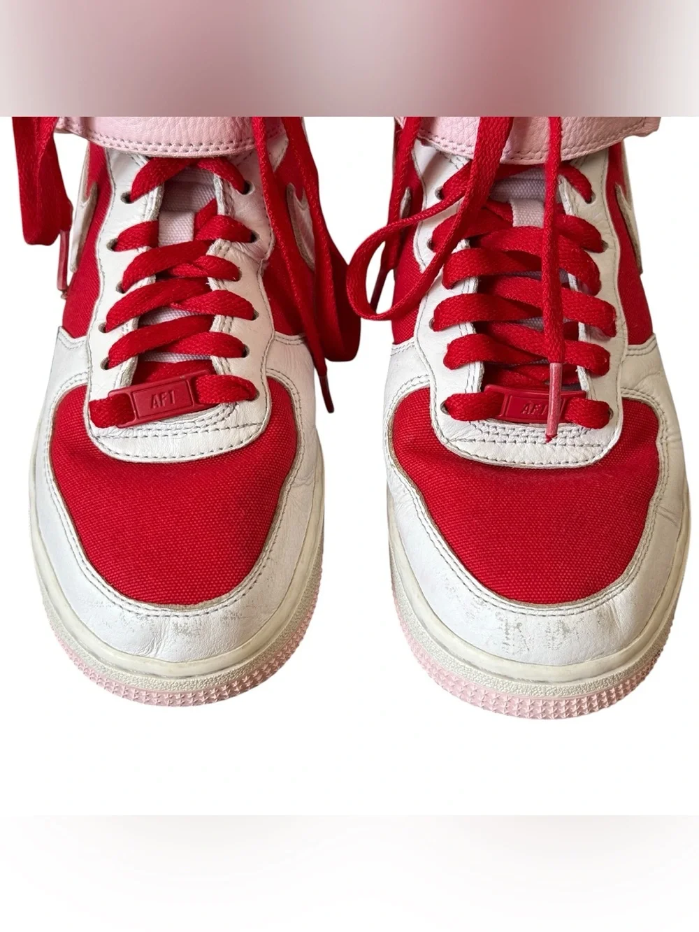 Nike By You Customization Air Force 1 Mid Sneakers White Red and Pink Sz 5.5